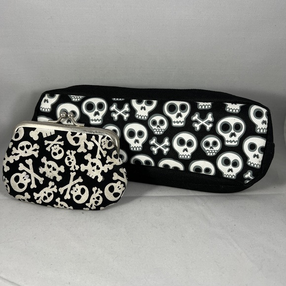 Goth Handbags - 2 Skull Pouches Black White Skull Crossbones Gothic Alternative Spooky Edgy Cool